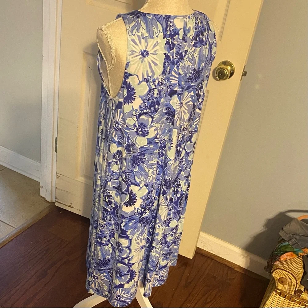 Lilly Pulitzer Blue and White Floral Tie-Shoulder Midi Dress, size L - Picture 3 of 5